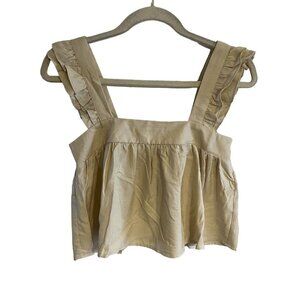 BOG Collective Women XS Beige Boho Square Neckline Ruffle Cropped Tank Top NWT